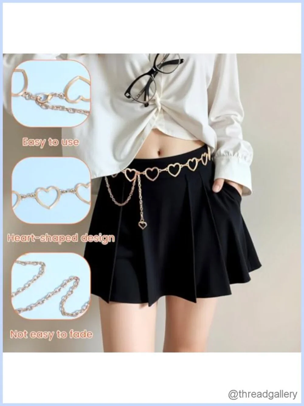 Rhinestone Heart Waist Chain Adjustable Gold Belt for Dress Jeans Bikini